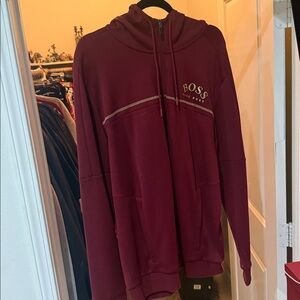 Hugo Boss Burgundy Zip-Up Hoodie